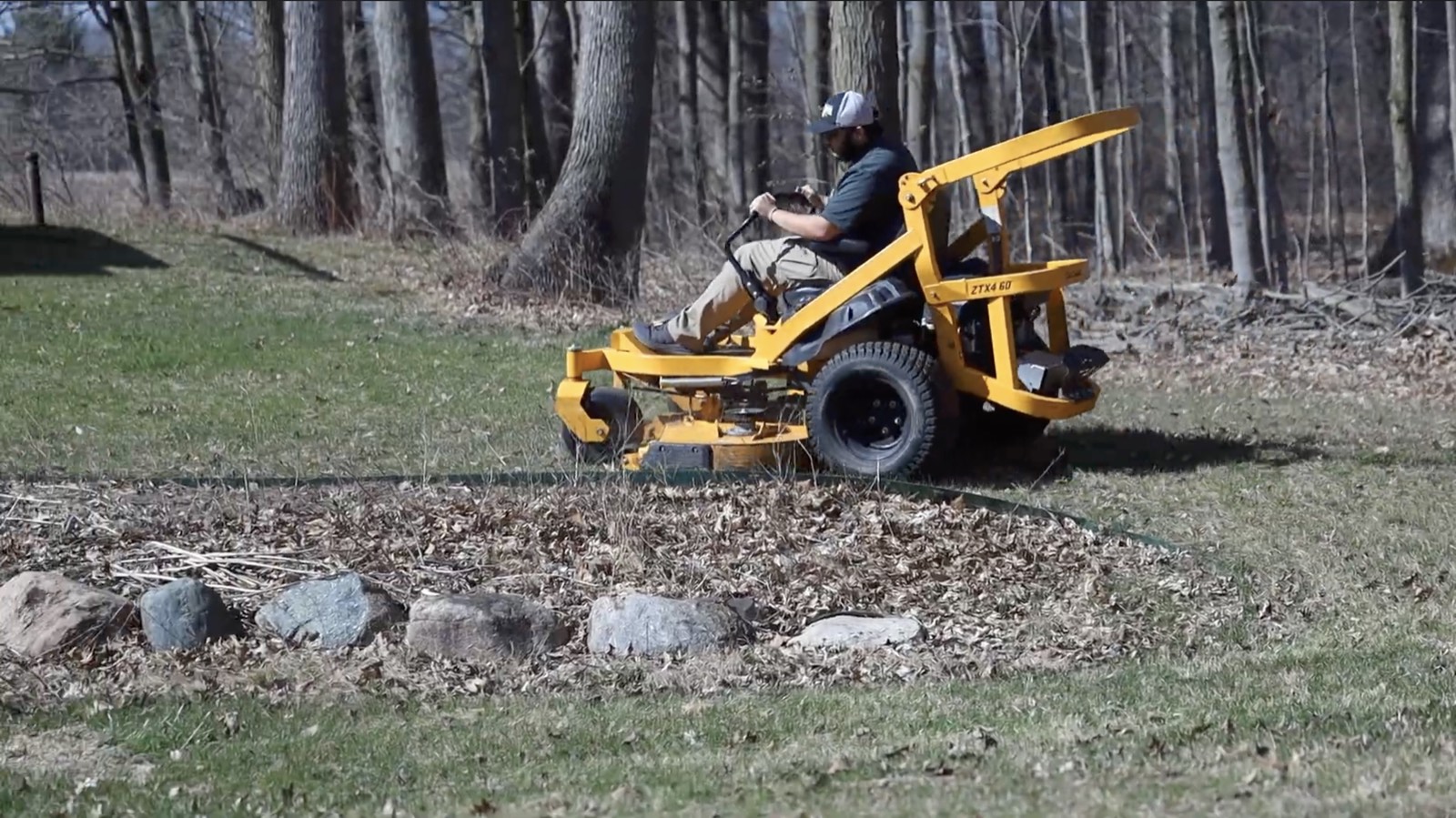 Zero-turn mower maintaining a landscaped commercial property